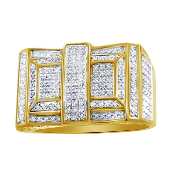 AFFY 0.19 Ct Round White Natural Diamond Men's Engagement Ring in 14k Yellow Gold Over Sterling Silver Ring Size - 10
