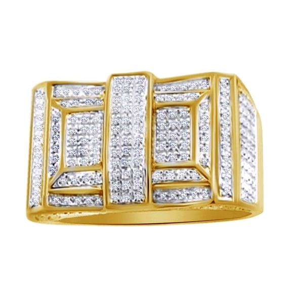 AFFY 0.19 Ct Round White Natural Diamond Men's Engagement Ring in 14k Yellow Gold Over Sterling Silver Ring Size - 12