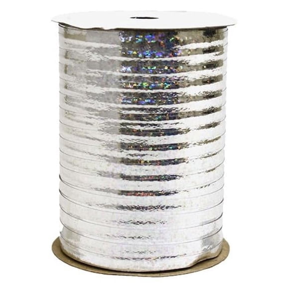 0.19 in. x 100 Yards Silver Holographic Curling Ribbon