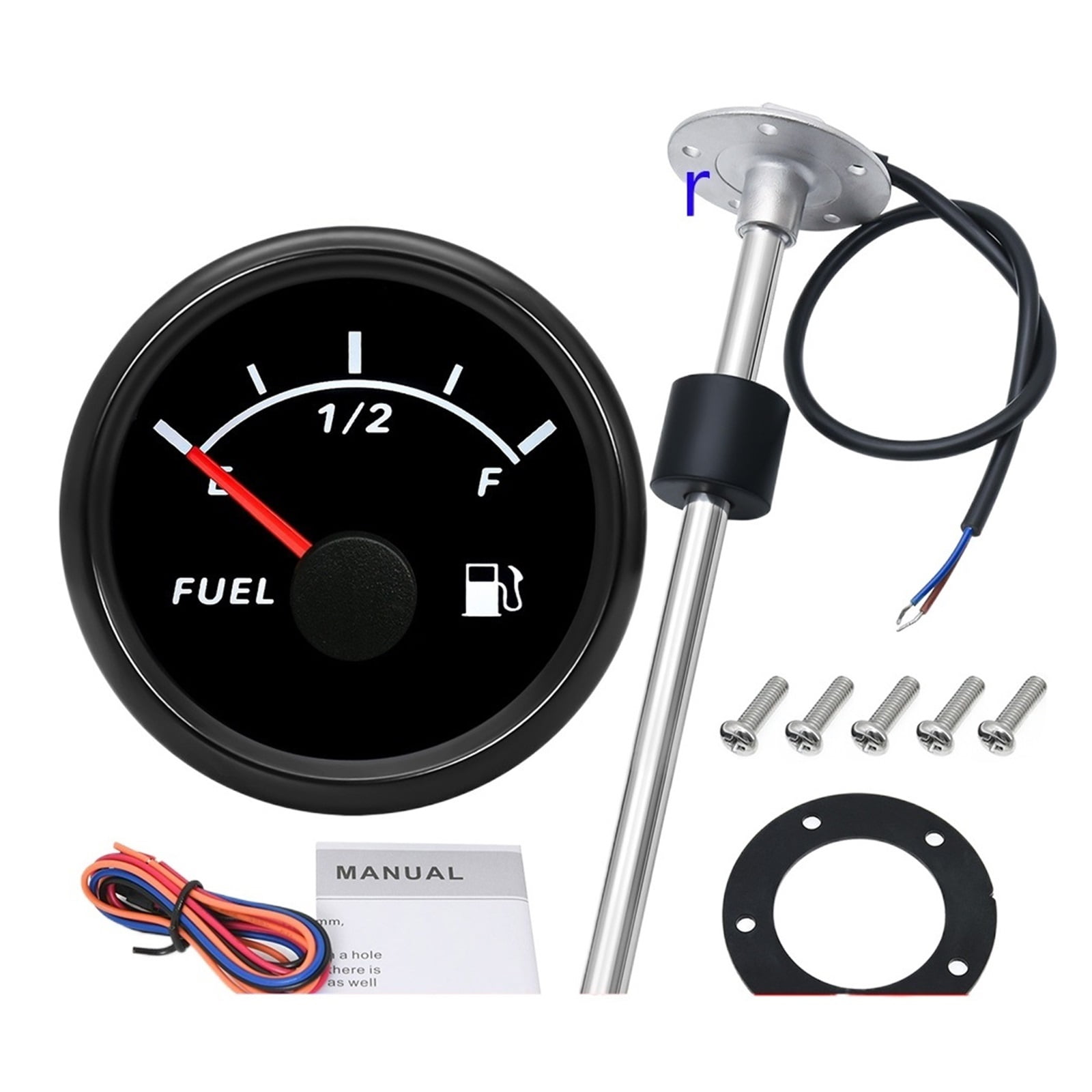 0190 Ohm 52MM Fuel Level Gauge With Sensor Red Backlight Fuel Gauge