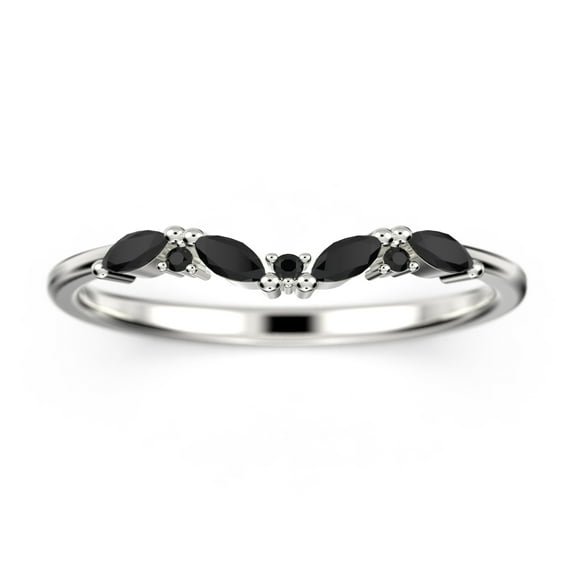 0.19ct marquise and round black diamond moissanite 18K White Gold over silver wedding band