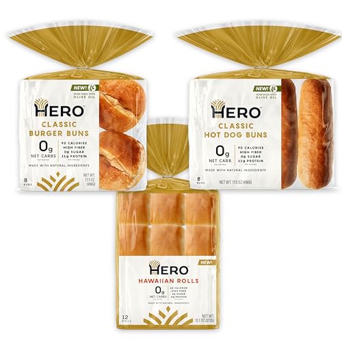 0g Net Carb Hero Bread Party Sidekick Bundle Hawaiian Rolls, Burger Buns, Hot Dog Buns