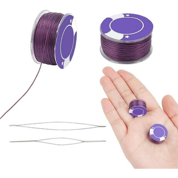 0.1mm Seed Bead Thread 100 Yards Bracelet Cord Beading Thread Special Coated Sewing Thread with 2Pcs Stainless Steel Needles Polyester Thread String DIY