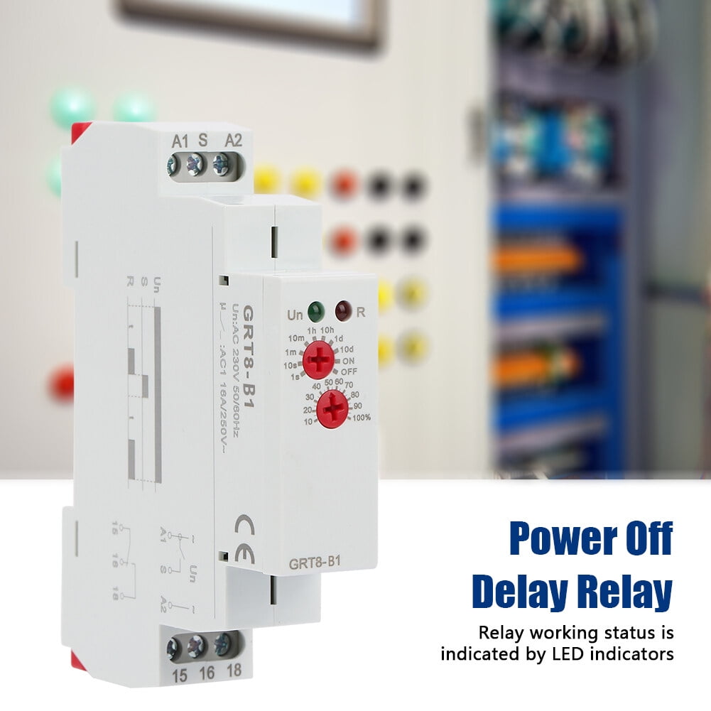 0.1s,10 Day Off Delay Timer Relay, DIN Rail Mount, Adjustable Knob, LED Indicator