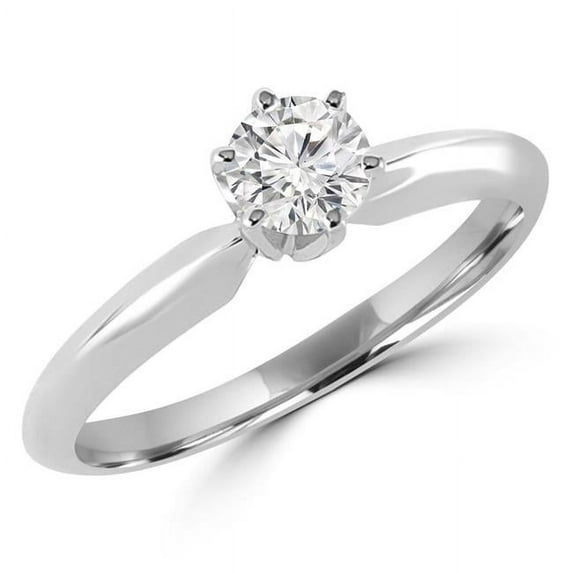 0.2 CT Round Diamond Solitaire Engagement Ring in 10K White Gold - Size 6.25