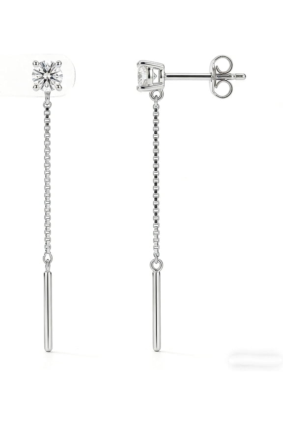 0.2 CTTW Diamond Chain Threader Earrings for Women 925 Sterling Silver Hypoallergenic Lab Grown Diamond Backless Chain Duster Threader Double Piercing Pull Through Earrings for Women Gifts
