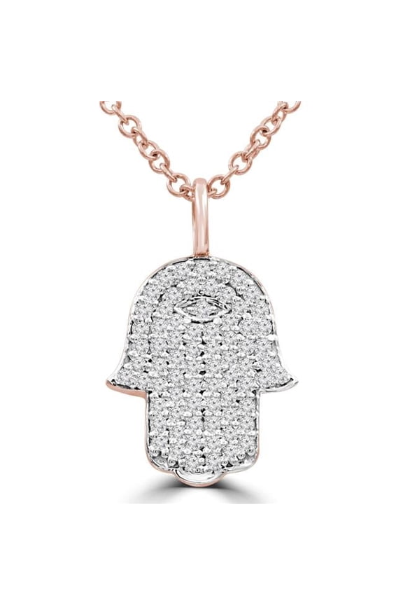 0.2 CTW Round Diamond Hamsa Pendant Necklace in 14K Rose Gold