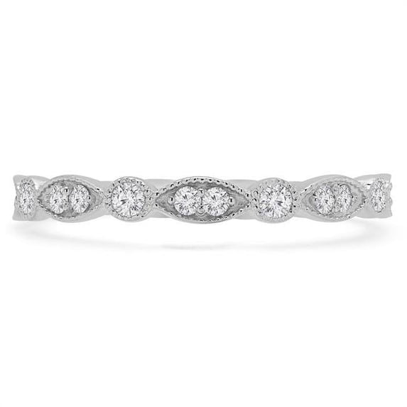 0.2 CTW Round Diamond Vintage Semi-Eternity Wedding Band Ring in 14K White Gold - Size 3.25