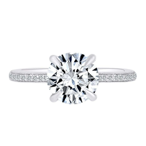 AFFY 0.2 Carat (Cttw) Round White Natural Diamond Semi Mount Halo Engagement Ring In 14k Solid White Gold (I-J Color, I2-I3 Clarity) Ring Size-12