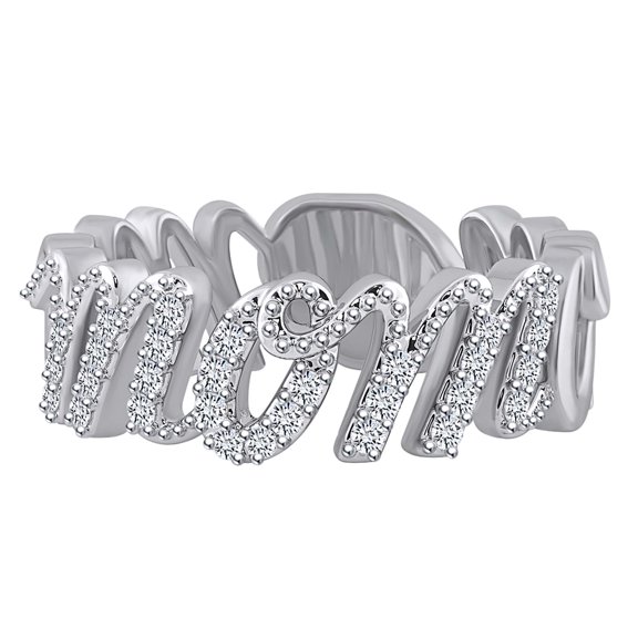 AFFY 0.2 Carat (cttw) Round Shape White Natural Diamond Mom Ring 14k Solid White Gold