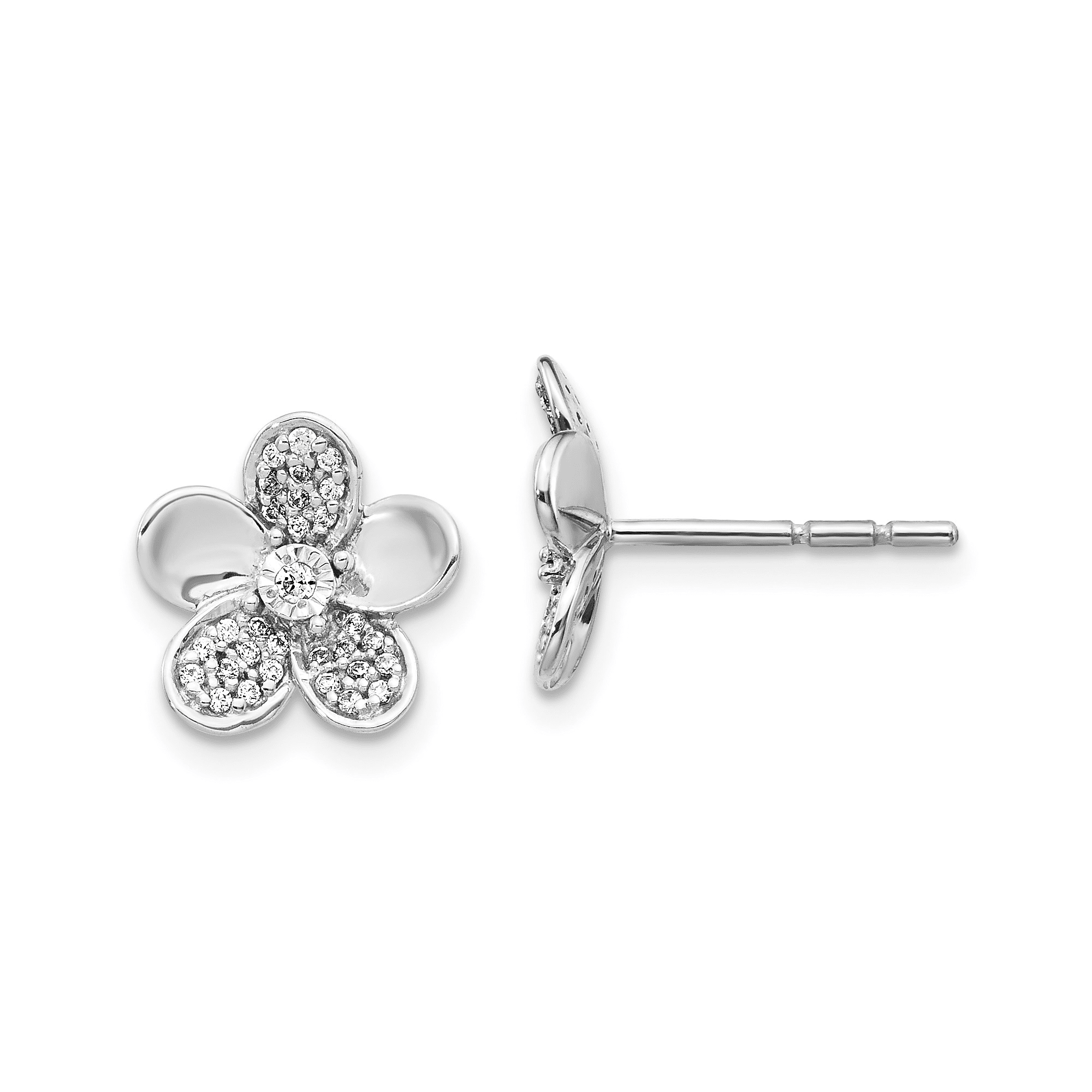 0.2 Ct. Natural Diamond 14k White Gold Plumeria Flower Earrings Fine