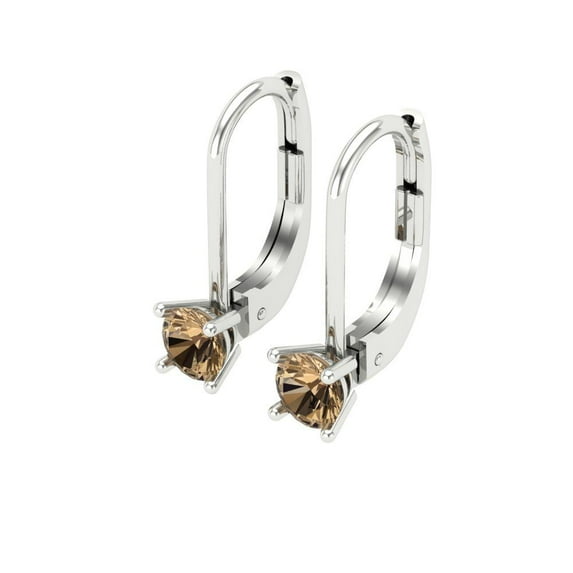 0.2 Ct Round Cut Drop Dangle Champagne Crystal 18K White Solid Gold Everyday Dainty Earrings Lever Back