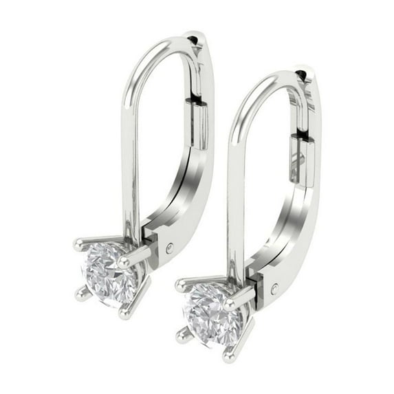 0.2 Ct Round Cut Drop Dangle Clear Crystal 14K White Solid Gold Everyday Dainty Earrings Lever Back
