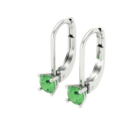 0.2 Ct Round Cut Drop Dangle Green Crystal 14K White Solid Gold Everyday Dainty Earrings Lever Back