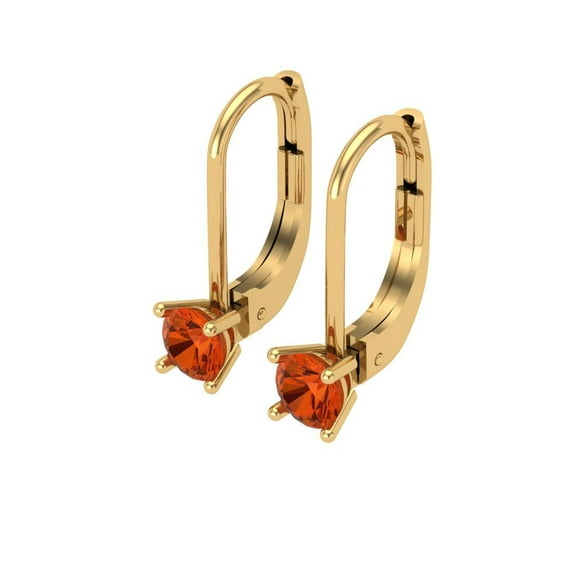 0.2 Ct Round Cut Drop Dangle Red Crystal 14K Yellow Solid Gold Everyday Dainty Earrings Lever Back