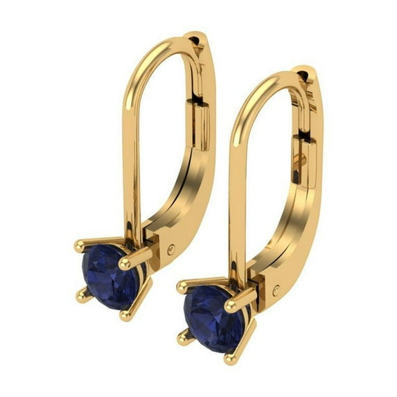 0.2 Ct Round Cut Drop Dangle Blue Sapphire 18K Yellow Solid Solid Gold Everyday Dainty Earrings Lever Back