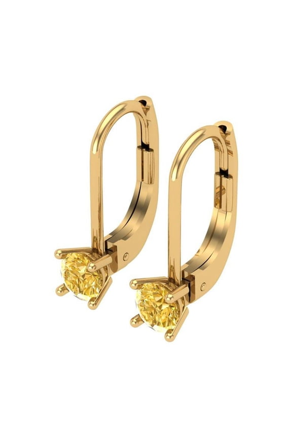 0.2 Ct Round Cut Drop Dangle Yellow Natural Citrine 14K Yellow Solid Solid Gold Everyday Dainty Earrings Lever Back