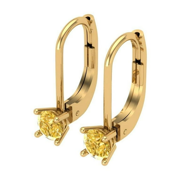 0.2 Ct Round Cut Drop Dangle Yellow Natural Citrine 18K Yellow Solid Solid Gold Everyday Dainty Earrings Lever Back