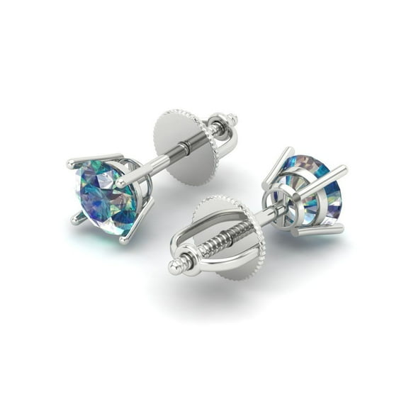 0.2 Ct Round Cut Studs Blue Moissanite 18K White Solid Solid Gold Everyday Dainty Earrings Screw Back