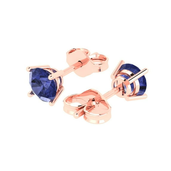 0.2 Ct Round Cut Studs Blue Tanzanite 14K Rose Solid Solid Gold Everyday Dainty Earrings Push Back