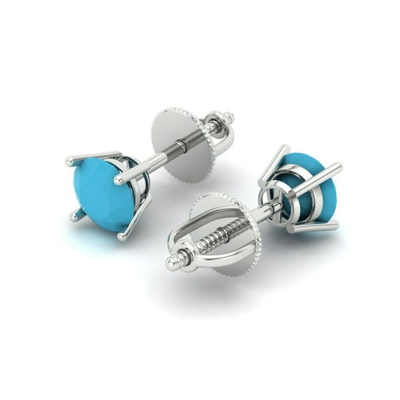 0.2 Ct Round Cut Studs Blue Turquoise 18K White Solid Solid Gold Everyday Dainty Earrings Screw Back