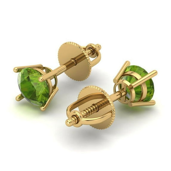 0.2 Ct Round Cut Studs Green Natural Peridot 18K Yellow Solid Solid Gold Everyday Dainty Earrings Screw Back