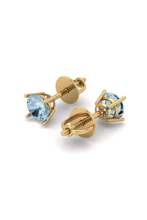 0.2 Ct Round Cut Studs Natural Sky Blue Topaz 14K Yellow Solid Solid Gold Everyday Dainty Earrings Screw Back