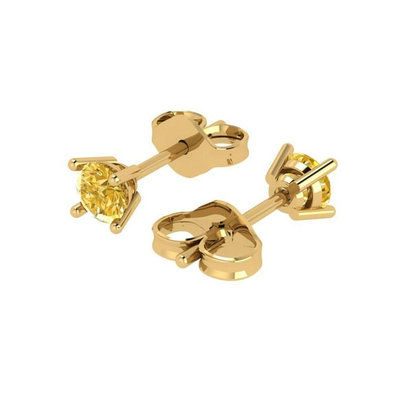 0.2 Ct Round Cut Studs Yellow Natural Citrine 18K Yellow Solid Solid Gold Everyday Dainty Earrings Push Back
