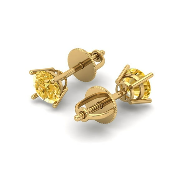 0.2 Ct Round Cut Studs Yellow Natural Citrine 18K Yellow Solid Solid Gold Everyday Dainty Earrings Screw Back