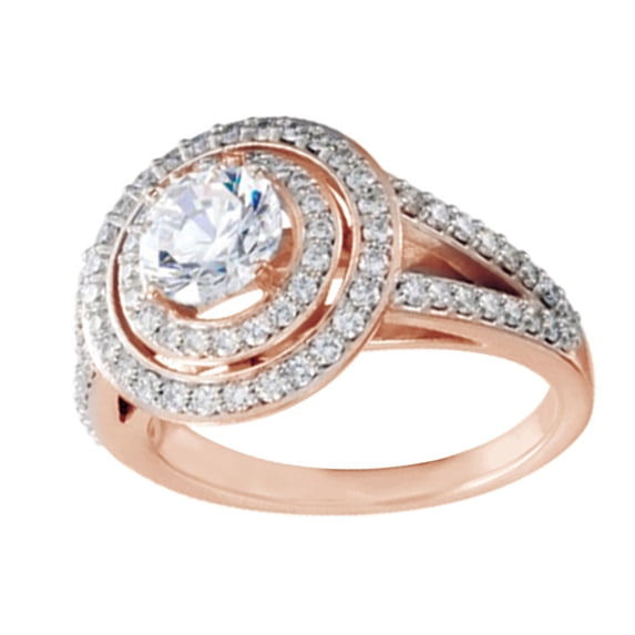 AFFY 0.2 Ct Round Shape White Diamond Double Halo Engagement Ring In 14K Solid Rose Gold