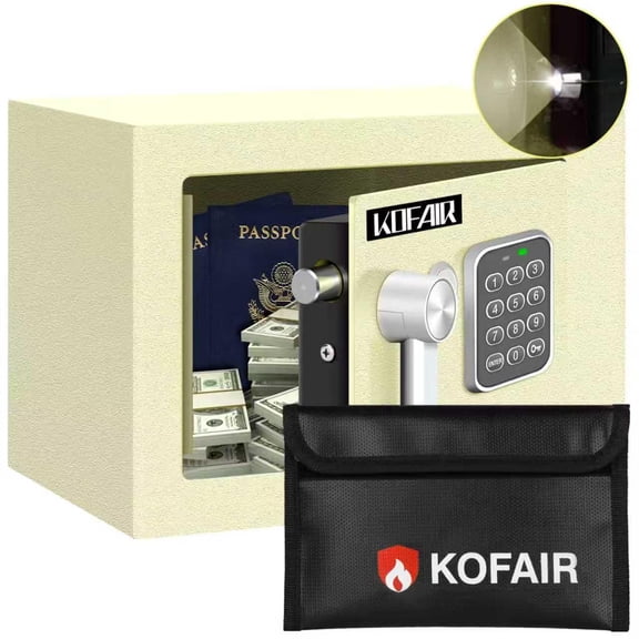0.2 Cu. Ft. Digital Safe Box with Fireproof Money Bag & Smart LED Light, Steel Security Safe with Keypad and Override Keys for Cash, Jewelry, Passports, White