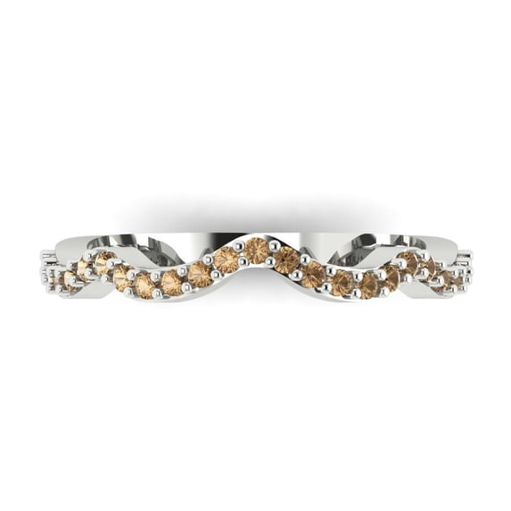 0.2 ct Brilliant Round Cut Simulated Champagne 14k White Gold Stackable Band SZ 8.5