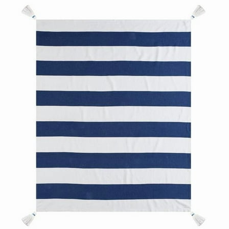 0.2 x 50 x 60 in. Blue & White Knitted Cotton Striped Throw Blanket