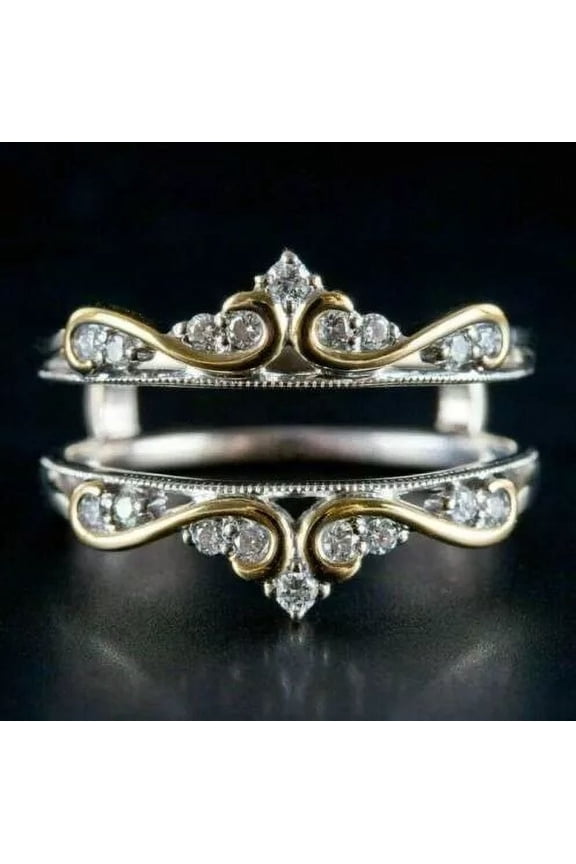 0.20 CT Round Cut White Lab-Created Diamond Enhancer Wedding Ring Guard Wrap 14k Two-Tone Gold Plated