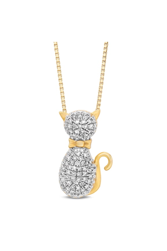 0.20 Carat Diamond Cat Pendant in Yellow Plated Sterling Silver on 18 Inch Chain