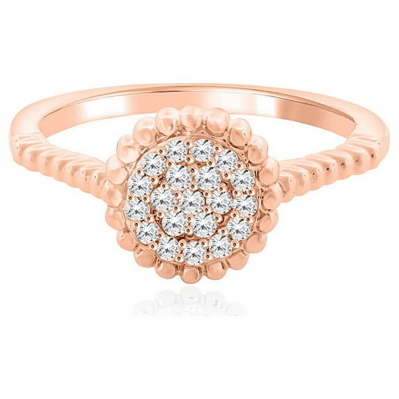 0.20 Carat Diamond Floral Shape Ring In 10K Solid Rose,White & Yellow Gold