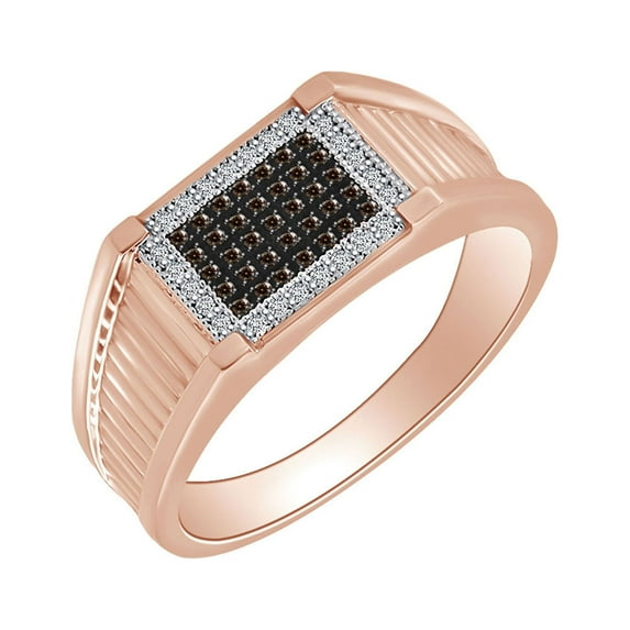 AFFY 0.20 Carat Round Shape Brown & White Natural Diamond Men's Engagement Ring 10K Solid Gold