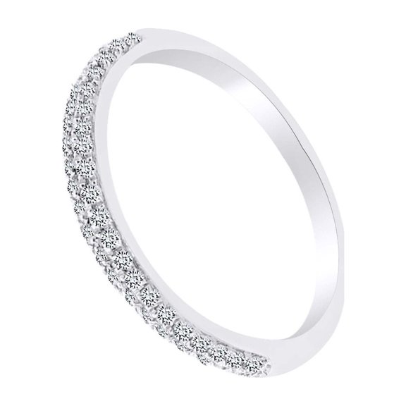 AFFY 0.20 Carat Round Shape White Natural Diamond Half Eternity Wedding Band Ring 18k Solid White Gold Ring Size-5