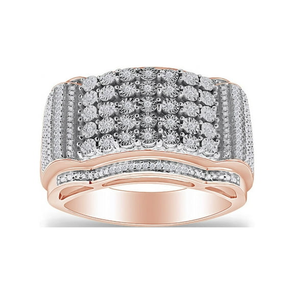 AFFY 0.20 Carat Round Shape White Natural Diamond Men's Anniversary Ring 14k Rose Gold Over Sterling Silver Ring Size-12.5