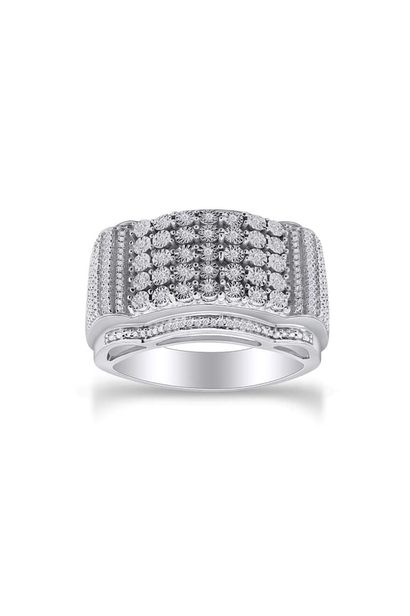 0.20CT White Natural Diamond Men's Anniversary Ring 14k White Gold over Silver-9