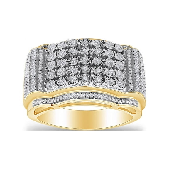 AFFY 0.20 Carat Round Shape White Natural Diamond Men's Anniversary Ring 14k Yellow Gold Over Sterling Silver Ring Size-10