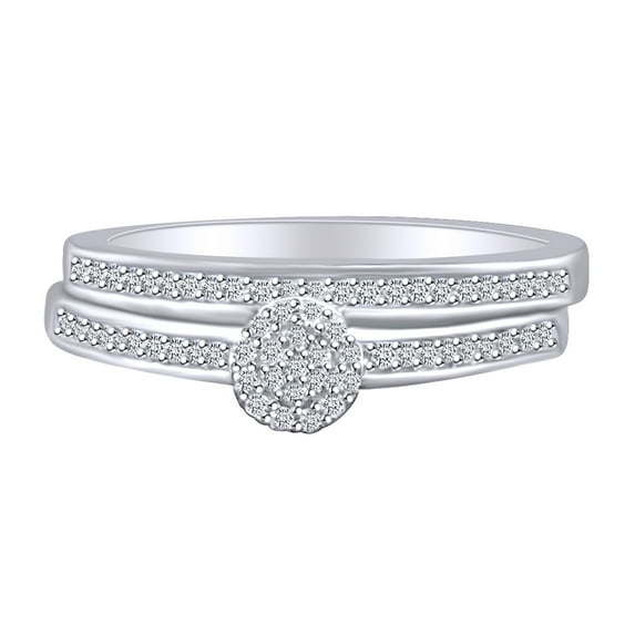AFFY 0.20 Carat White Round Cut Natural Diamond Halo Engagement Bridal Ring Set 10k Solid White Gold (1/5 Cttw)