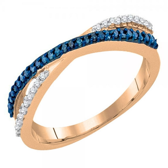 0.20 Carat (ctw) 10K Rose Gold Round White and Blue Diamond Ladies Infinity Swirl Wedding Anniversary Band Ring