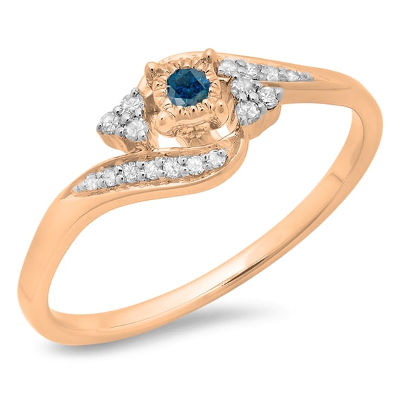 0.20 Carat (ctw) 14K Rose Gold Round Blue & White Diamond Ladies Twisted Swirl Promise Engagement Ring 1/5 CT