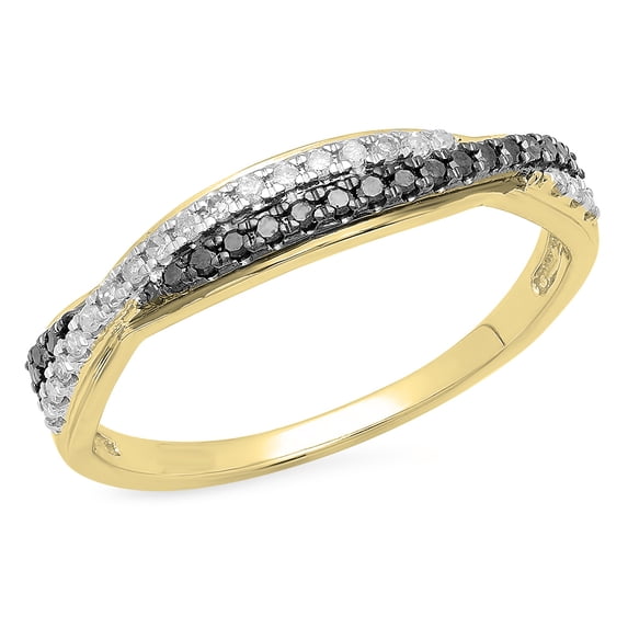 0.20 Carat (ctw) 14K Yellow Gold Round Black & White Diamond Anniversary Wedding Band Swirl Matching Ring 1/5 CT