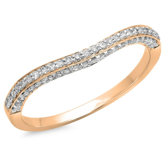 0.20 Carat (ctw) 18K Rose Gold Round Cut Diamond Ladies Stackable Anniversary Wedding Contour Band Guard Ring 1/5 CT