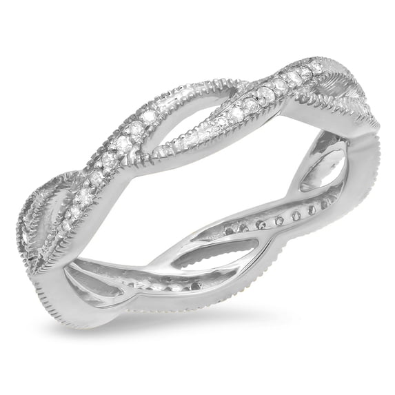 0.20 Carat (ctw) 18K White Gold Round White Diamond Ladies Vintage Style Anniversary Wedding Eternity Band Stackable Rin