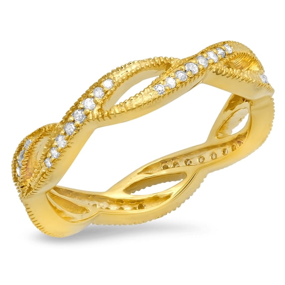 0.20 Carat (ctw) 18K Yellow Gold Round White Diamond Ladies Vintage Style Anniversary Wedding Eternity Band Stackable Ri