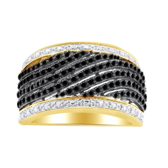 AFFY 0.20 Ct Black Natural Diamond Band Ring in 14k Yellow Gold Over Sterling Silver Ring Size : 12