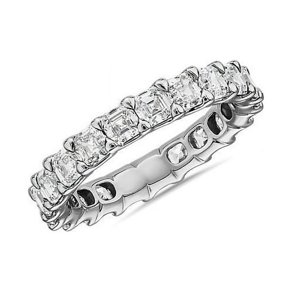 0.20 Ct Brilliant Asscher Cut Natural Diamond Asscher Engagement Eternity Band for her Solid 14K White Gold Size 5.5